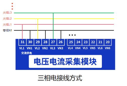 电压电流采集模块电压接线示意图